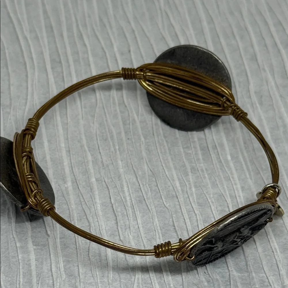 Bourbon & Bowties Gold and Silver tone racing Coin Bangle horse  Bracelet